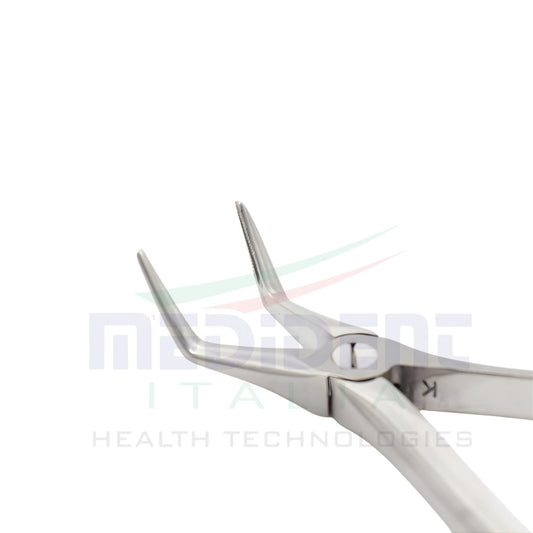 FIG 145 CURVED FORCEPS FOR LOWER ROOTS WHIT SERRATED LONG TIPS cod. 1000-45
