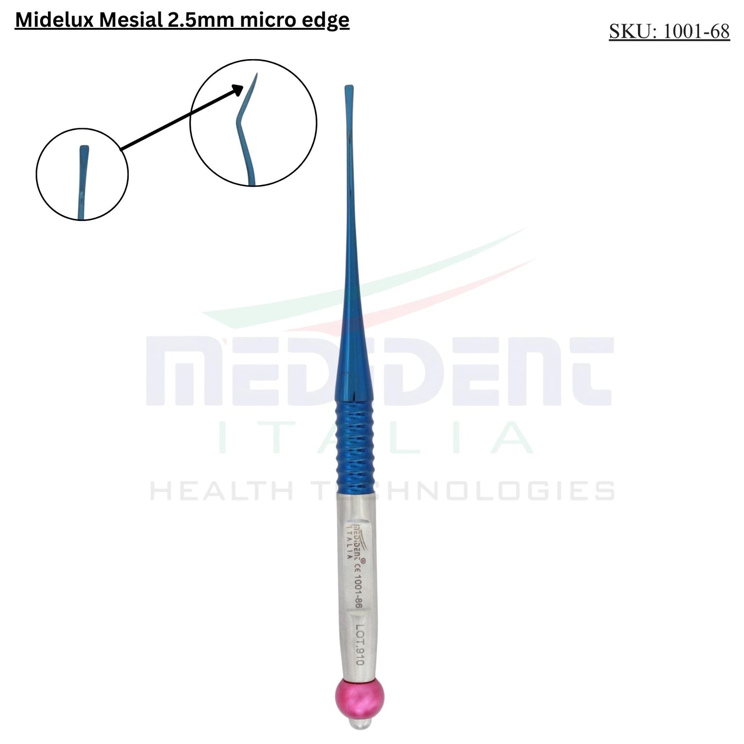 Root elevator midelux mesial 2,5mm micro edge Cod 1001-68.