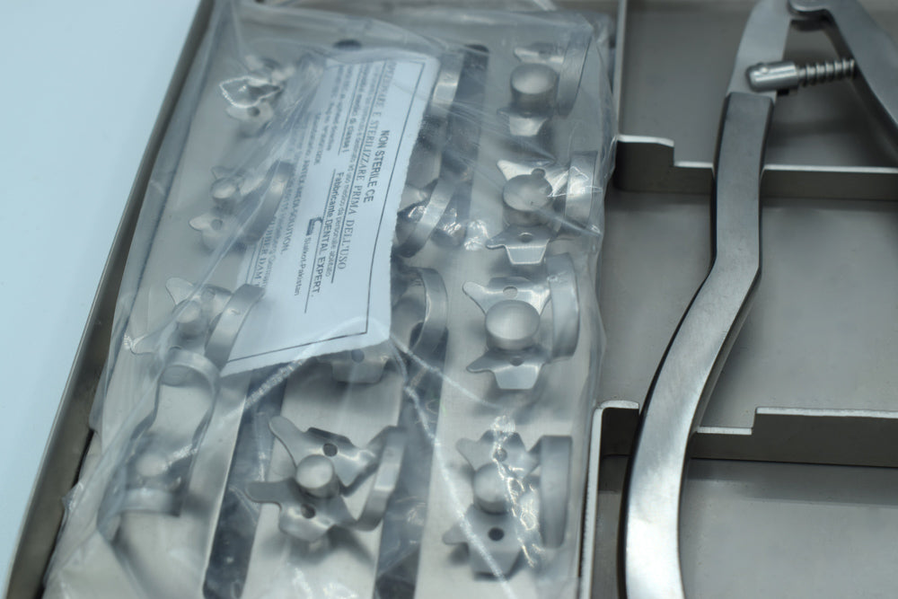 Rubber Dam Instrument KIT-clamp n° 00-0-1-3-7-8-14-212-2a-8a-12a-13a-punch-ivory-frame Cod 1007-15.