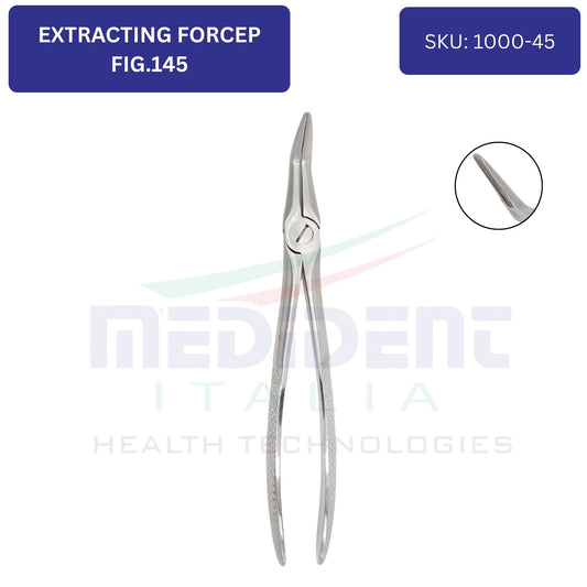 FIG 145 CURVED FORCEPS FOR LOWER ROOTS WHIT SERRATED LONG TIPS cod. 1000-45