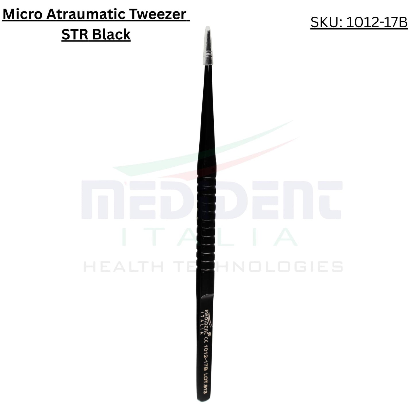 Fine Collysurgical Atraumatic Tweezer Straight Black Cod. 1012-17B.