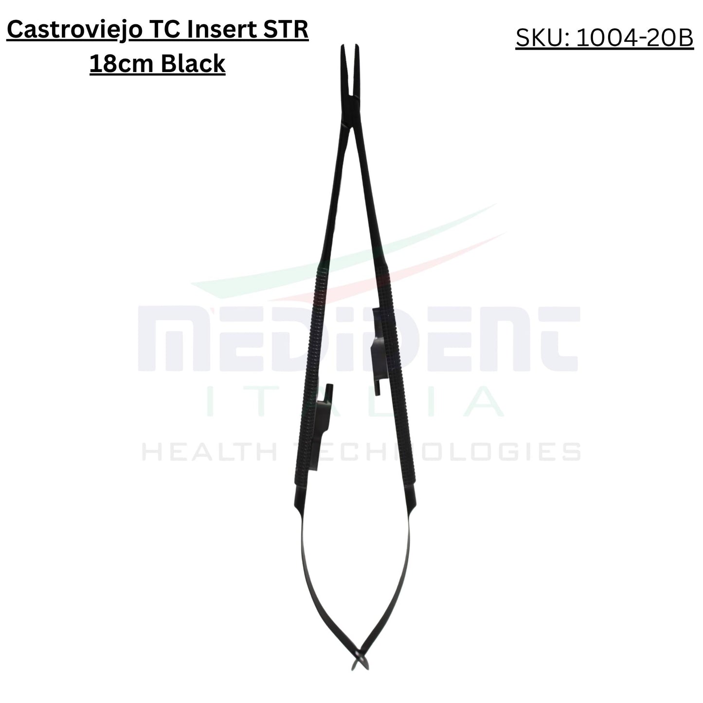 Castroviejo TC insert Round handle Straight 18cm Black Needle Size 5-0,6-0,7-0,8-0,9-0,10-0 Cod. 1004-20B.