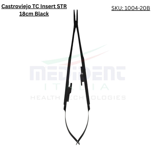 Castroviejo TC insert Round handle Straight 18cm Black Needle Size 5-0,6-0,7-0,8-0,9-0,10-0 Cod. 1004-20B.