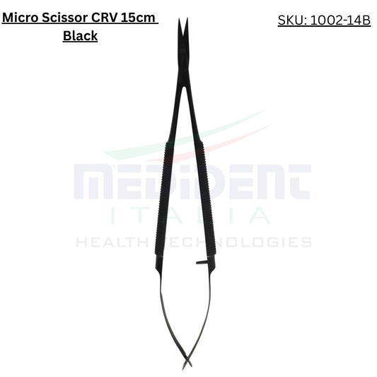 Micro Scissor Round Handle Curved 15cm TC insert Black Cod. 1002-14B.
